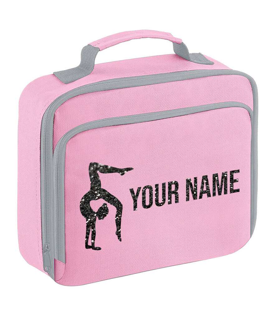 Girls Personalised Glitter Gymnastics School Lunch Bag Kids Dance Insulated Box