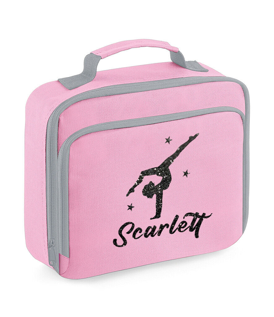 Girls Personalised Glitter Gymnastics School Lunch Bag Kids Dance Insulated Box