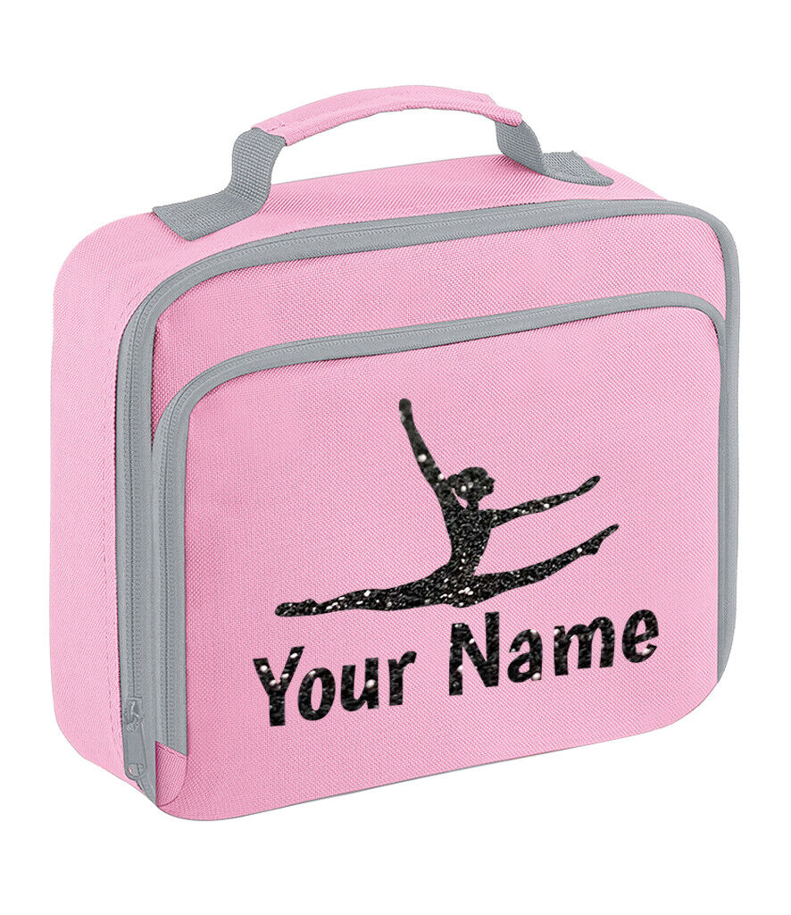 Girls Personalised Glitter Gymnastics School Lunch Bag Kids Dance Insulated Box