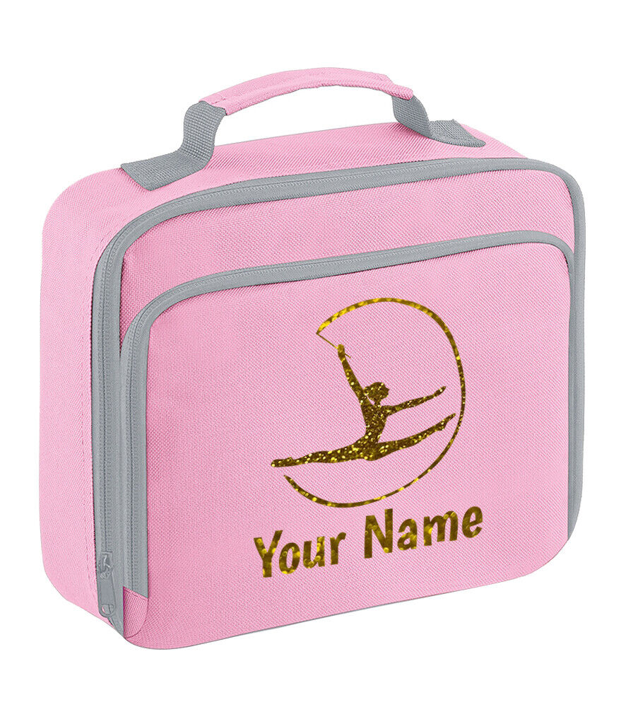 Girls Personalised Glitter Gymnastics School Lunch Bag Kids Dance Insulated Box