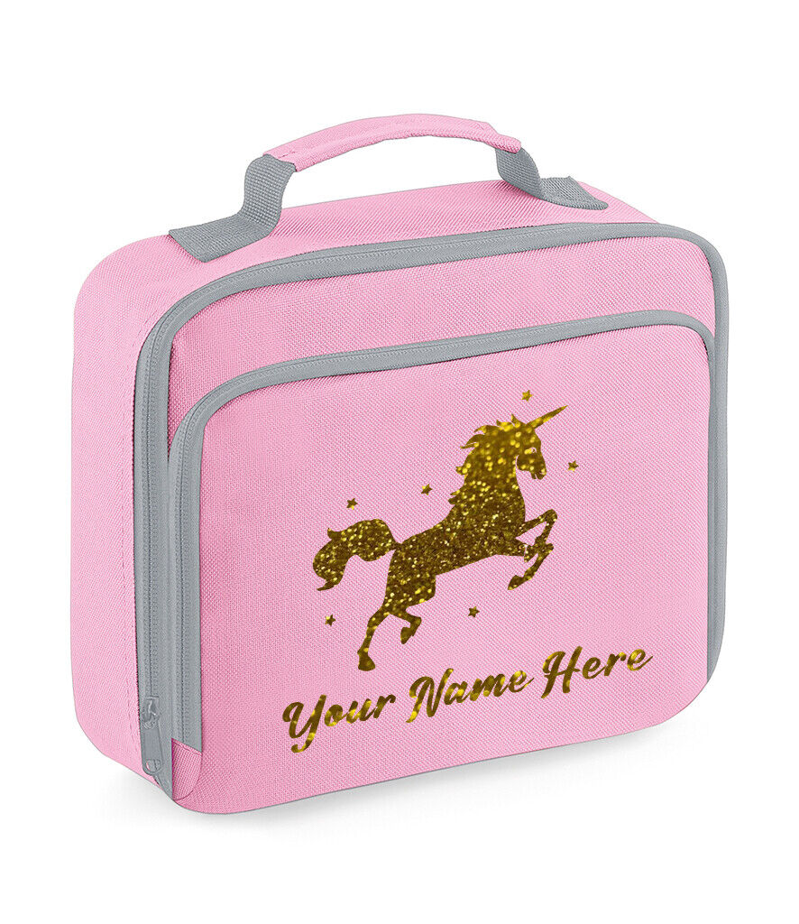 Personalised Unicorn Lunch Bag School Glitter Childrens Insulated Dinner Box