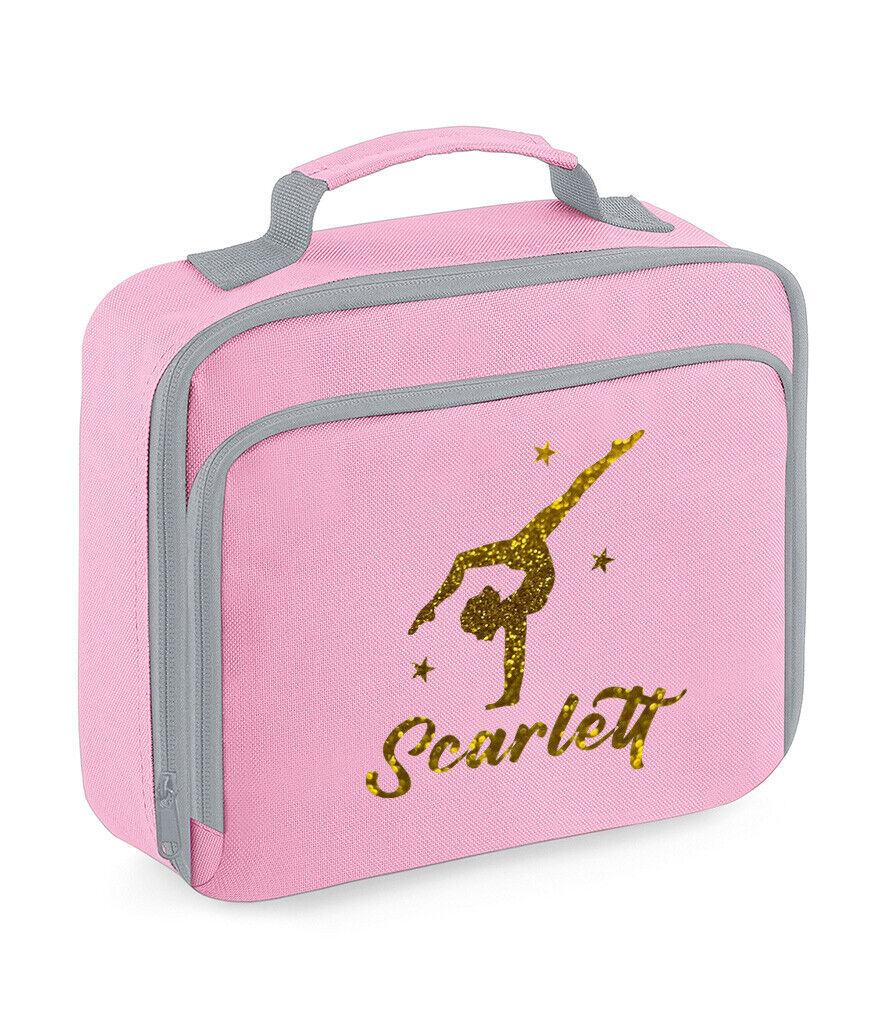 Girls Personalised Glitter Gymnastics School Lunch Bag Kids Dance Insulated Box