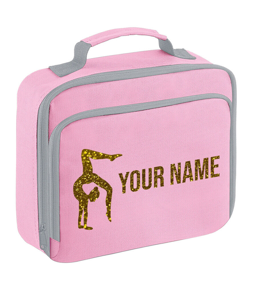 Girls Personalised Glitter Gymnastics School Lunch Bag Kids Dance Insulated Box