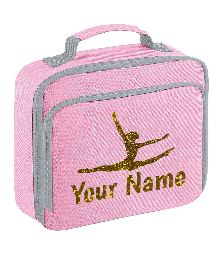 Girls Personalised Glitter Gymnastics School Lunch Bag Kids Dance Insulated Box