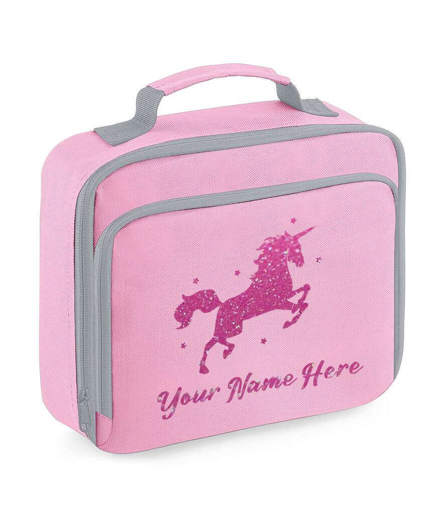 Personalised Unicorn Lunch Bag School Glitter Childrens Insulated Dinner Box