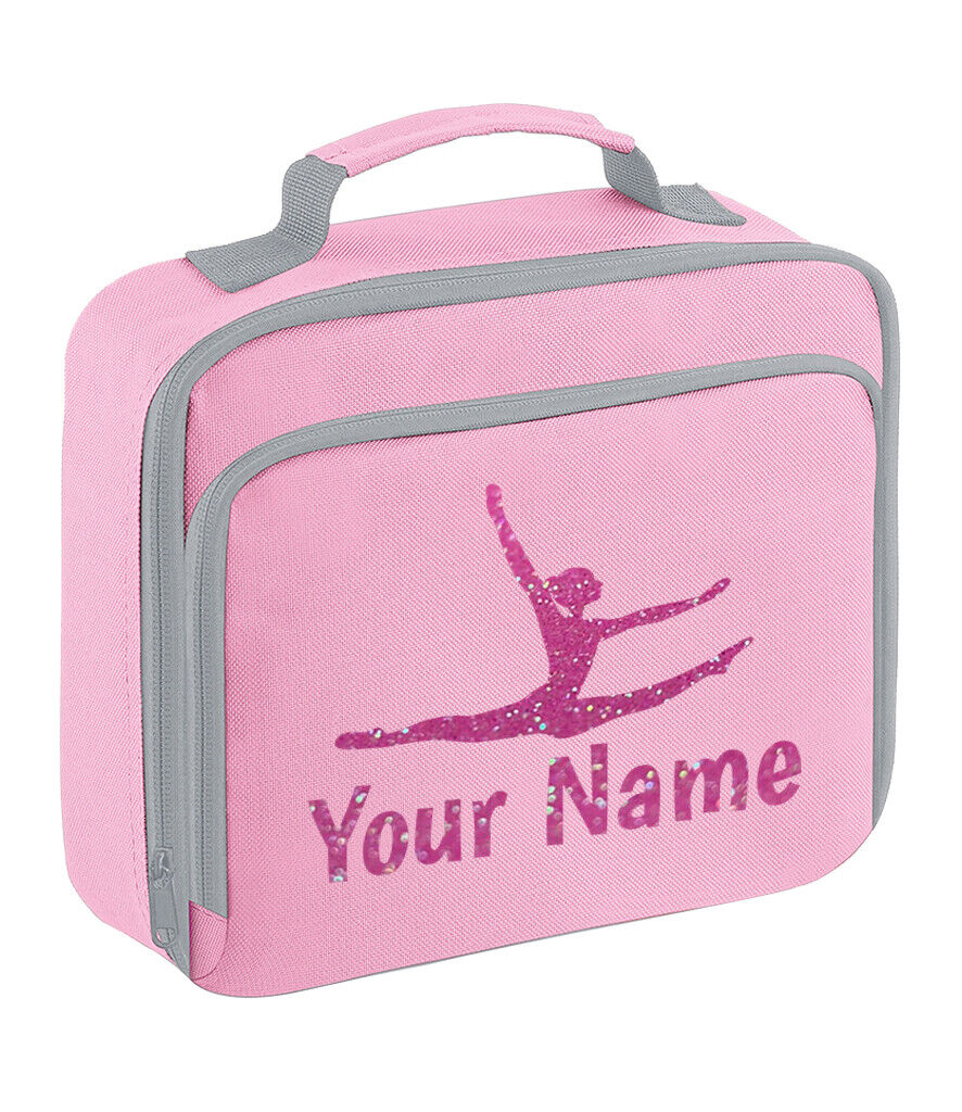 Girls Personalised Glitter Gymnastics School Lunch Bag Kids Dance Insulated Box