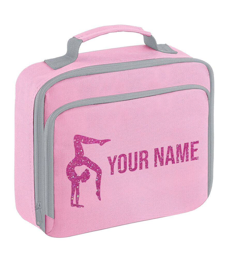 Girls Personalised Glitter Gymnastics School Lunch Bag Kids Dance Insulated Box