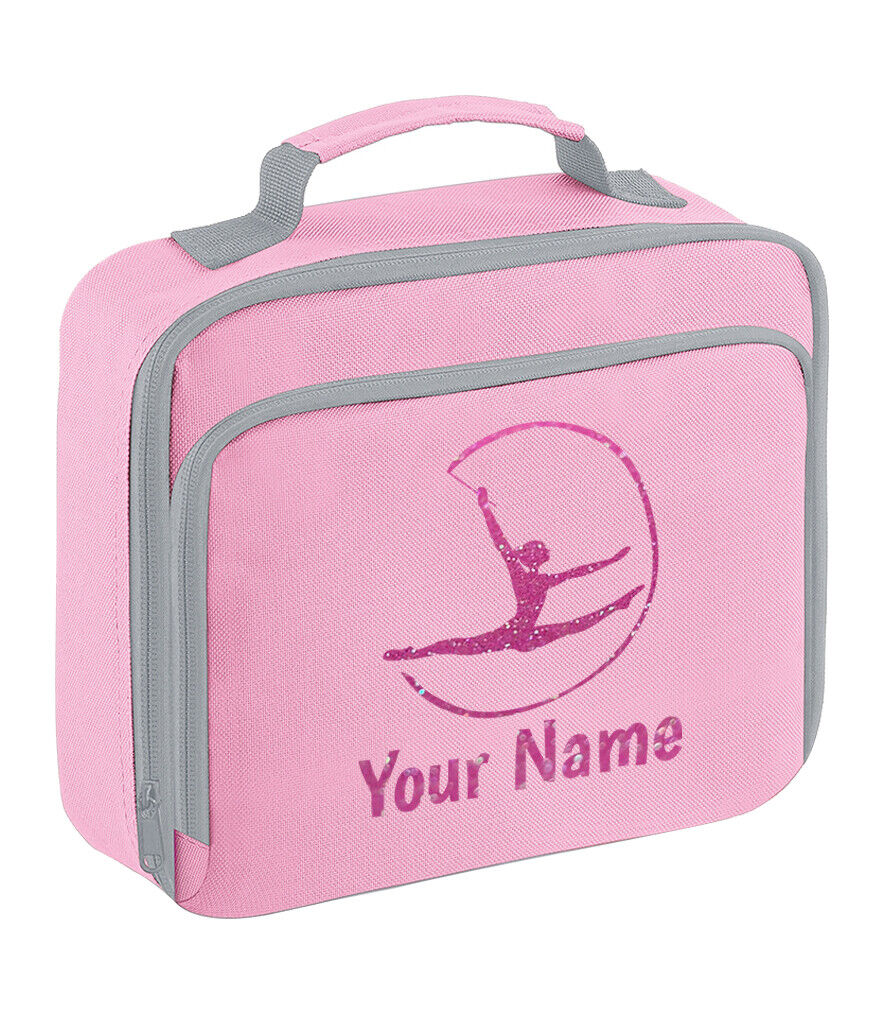 Girls Personalised Glitter Gymnastics School Lunch Bag Kids Dance Insulated Box