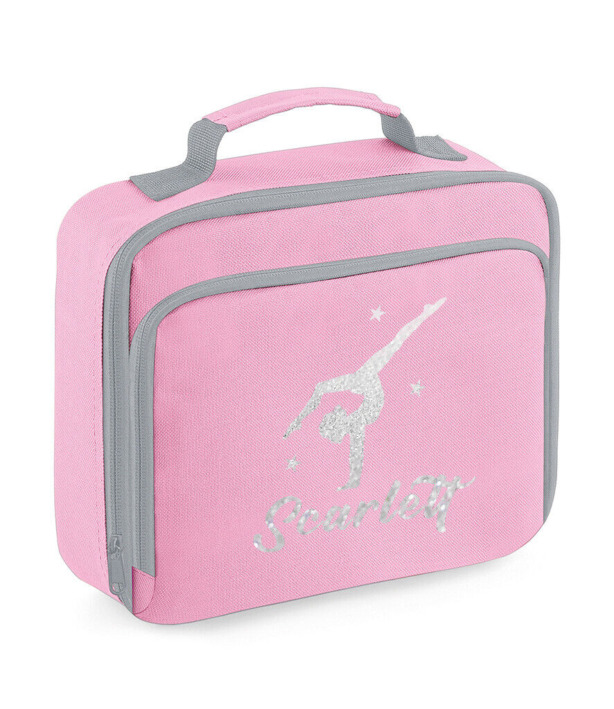 Girls Personalised Glitter Gymnastics School Lunch Bag Kids Dance Insulated Box