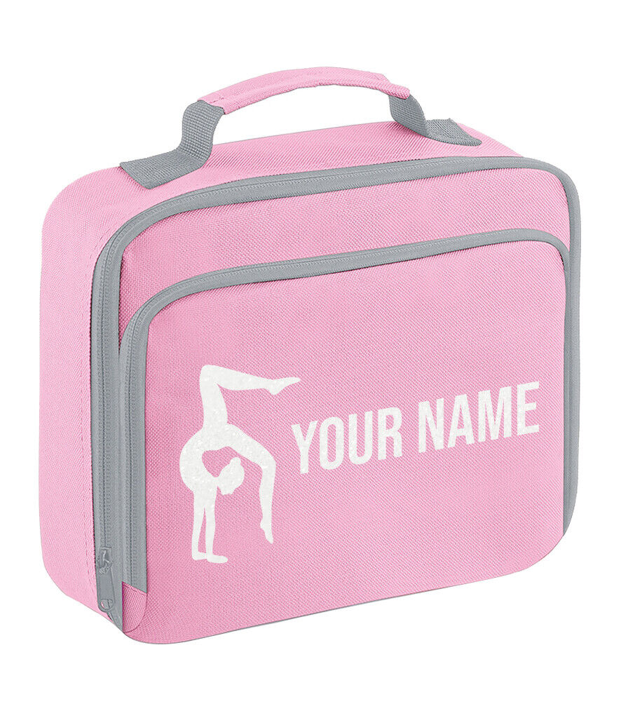 Girls Personalised Glitter Gymnastics School Lunch Bag Kids Dance Insulated Box