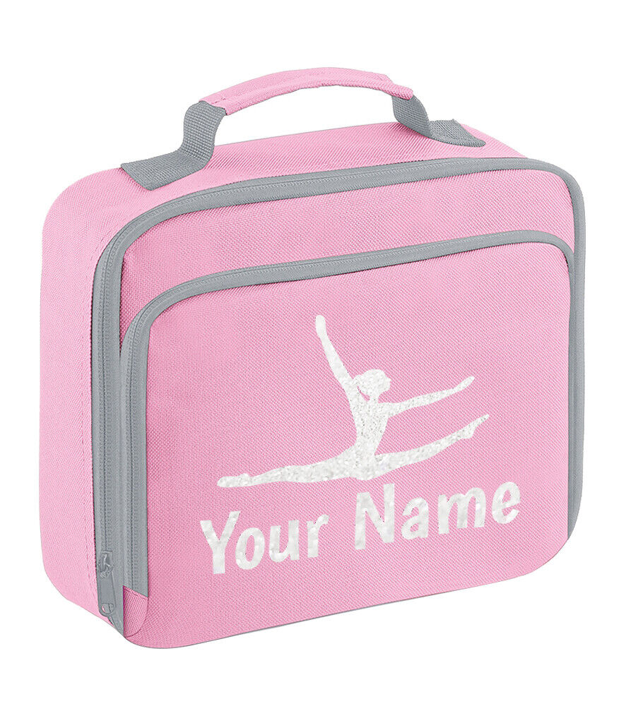 Girls Personalised Glitter Gymnastics School Lunch Bag Kids Dance Insulated Box