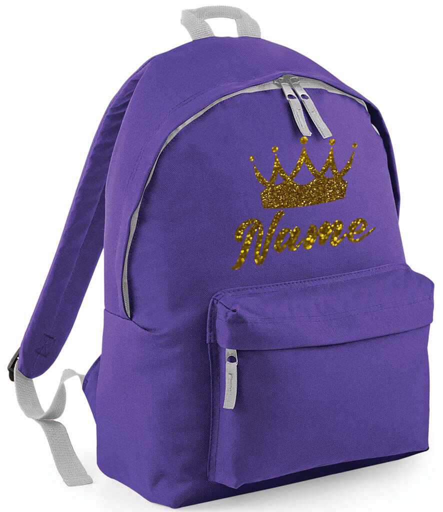 Personalised School Backpack Bag Kids Any Name Text Girls Crown Rucksack PE Kit