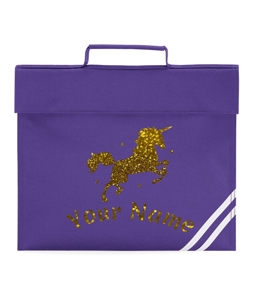 Personalised Childrens Glitter Unicorn School Book Bag Horse Riding Bookbag Gift