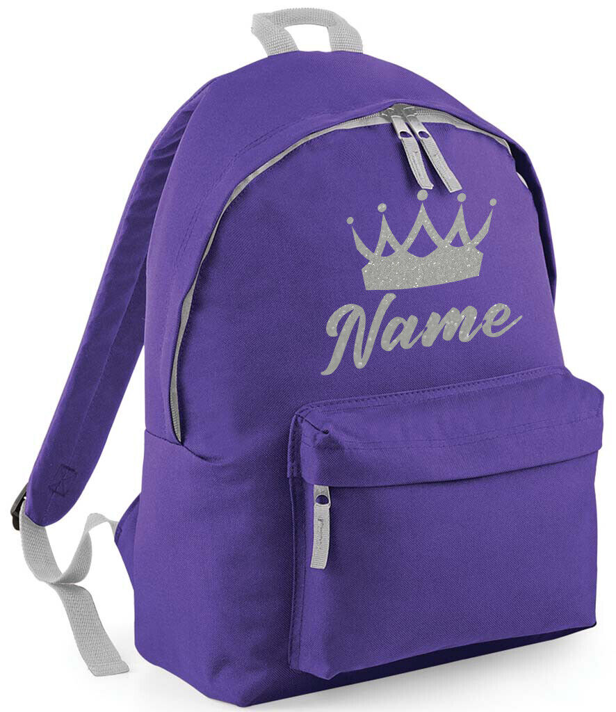 Personalised School Backpack Bag Kids Any Name Text Girls Crown Rucksack PE Kit