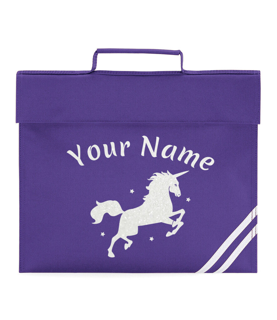 Personalised Childrens Glitter Unicorn School Book Bag Horse Riding Bookbag Gift