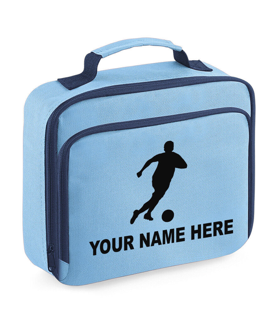 Personalised Lunch Bag Football Boys School Insulated Any Name Kids Snack Box