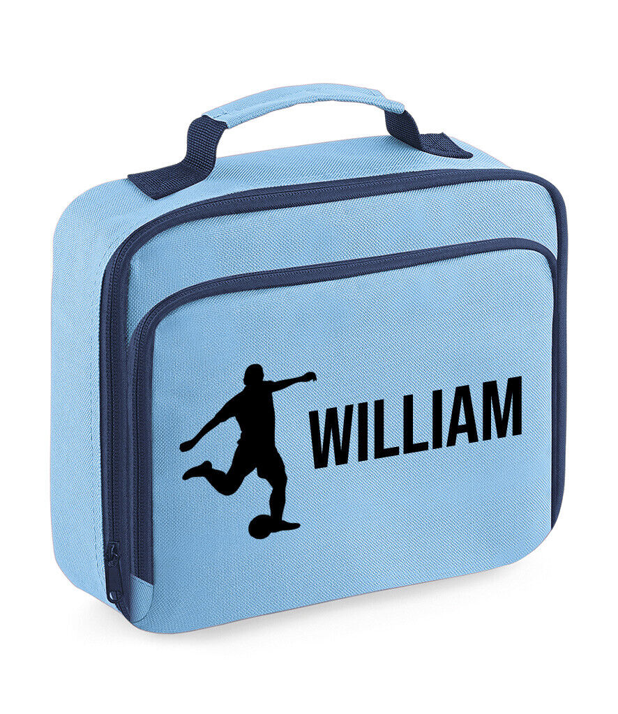 Personalised Lunch Bag Football Boys School Insulated Any Name Kids Snack Box