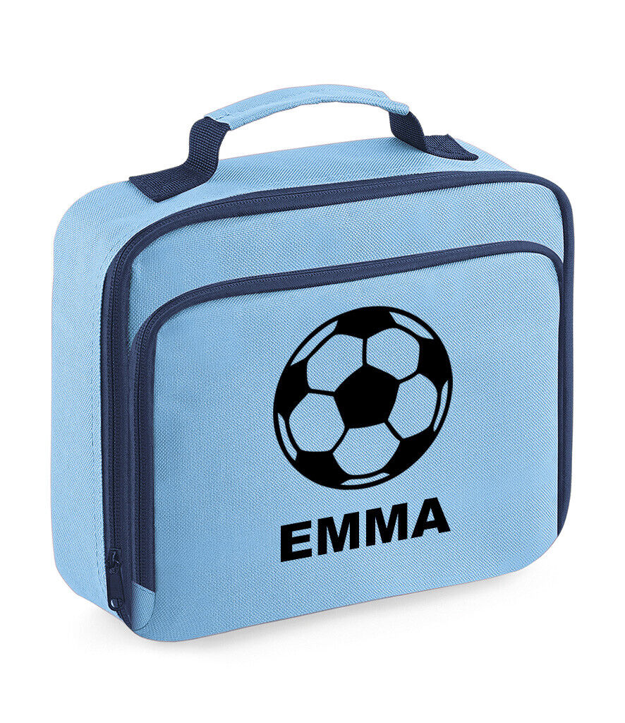 Personalised Football Lunch Box Custom Name School Kids Boys Girls Insulated Bag