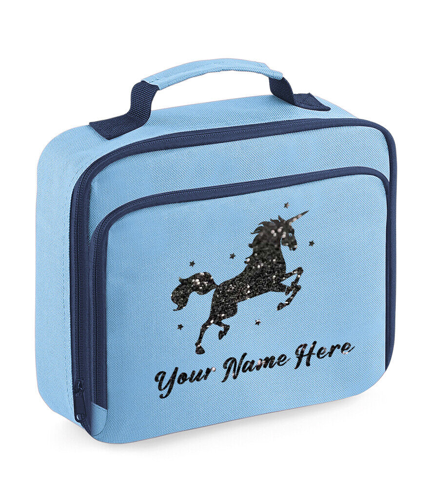 Personalised Unicorn Lunch Bag School Glitter Childrens Insulated Dinner Box