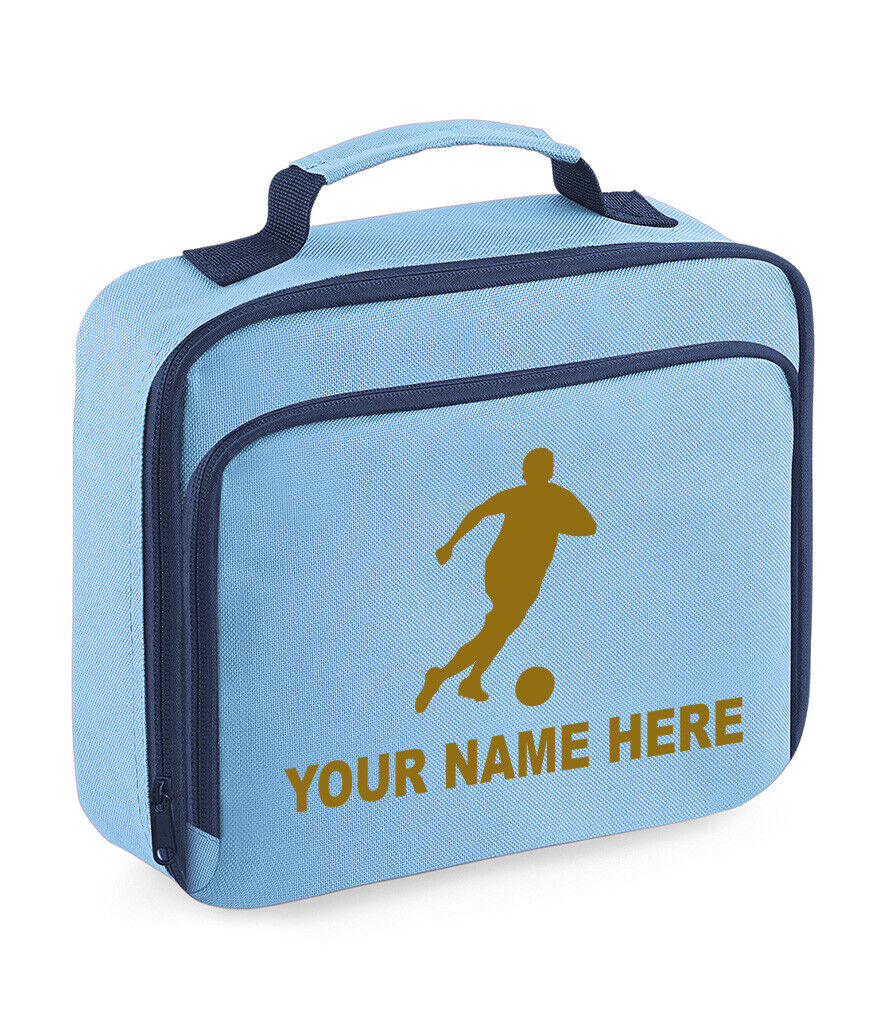 Personalised Lunch Bag Football Boys School Insulated Any Name Kids Snack Box