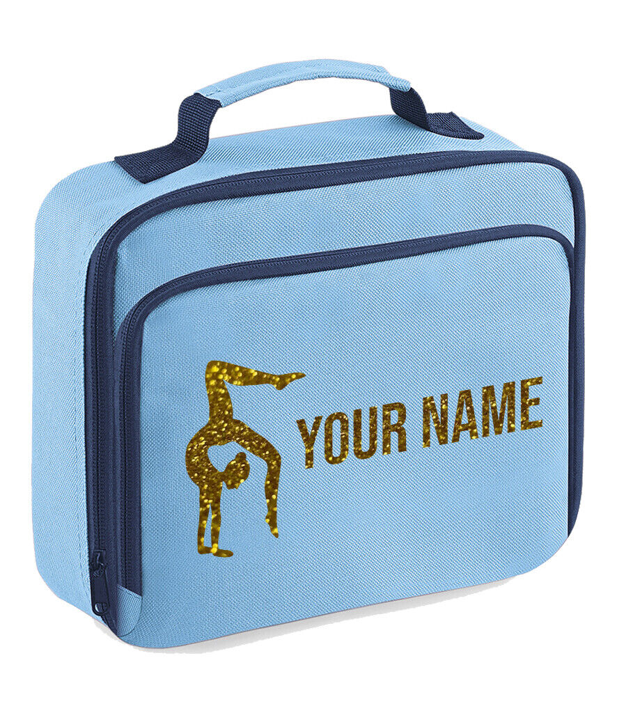 Girls Personalised Glitter Gymnastics School Lunch Bag Kids Dance Insulated Box