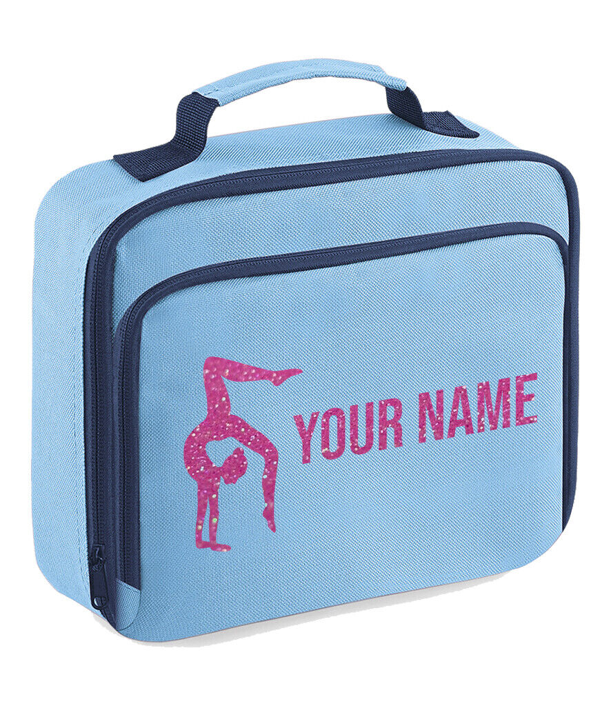 Girls Personalised Glitter Gymnastics School Lunch Bag Kids Dance Insulated Box