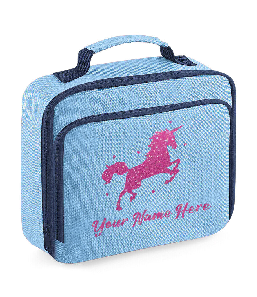 Personalised Unicorn Lunch Bag School Glitter Childrens Insulated Dinner Box