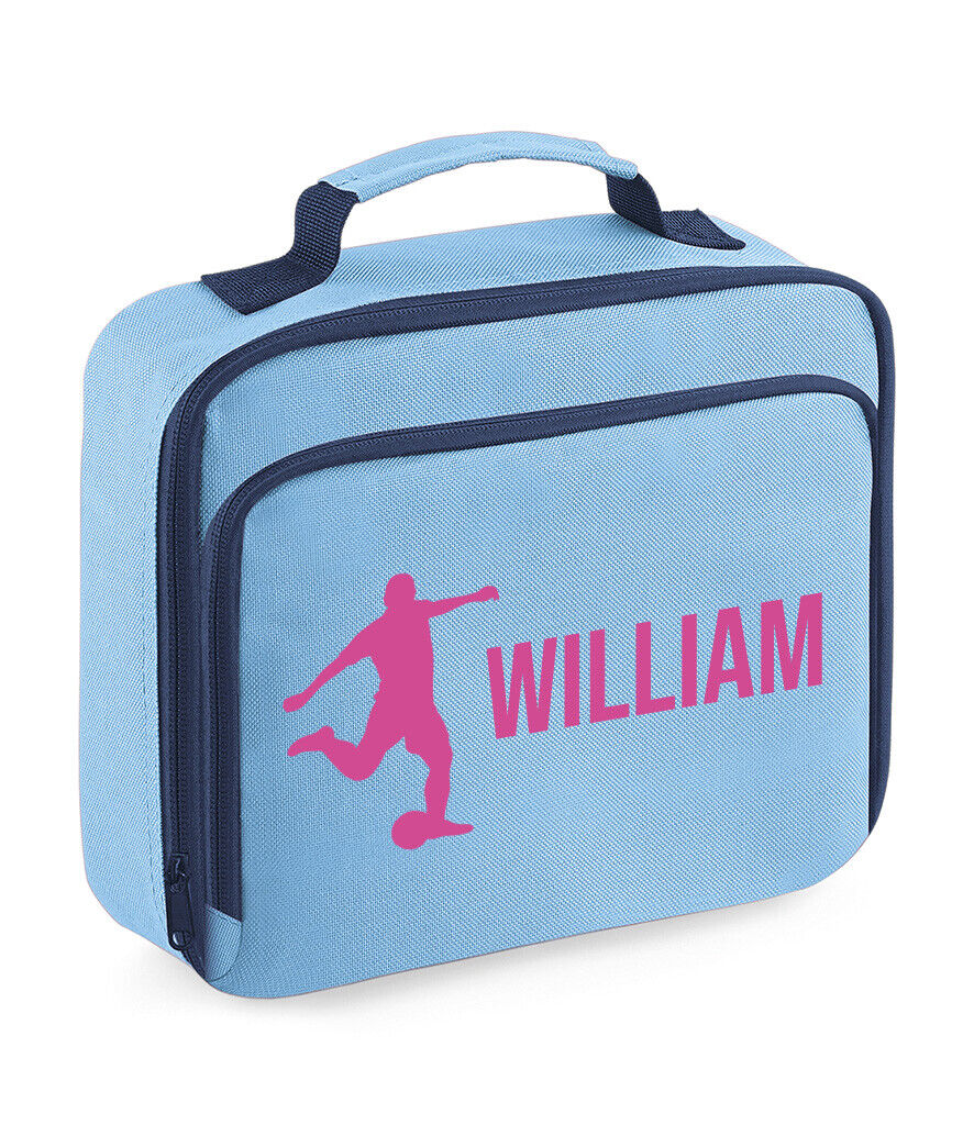 Personalised Lunch Bag Football Boys School Insulated Any Name Kids Snack Box