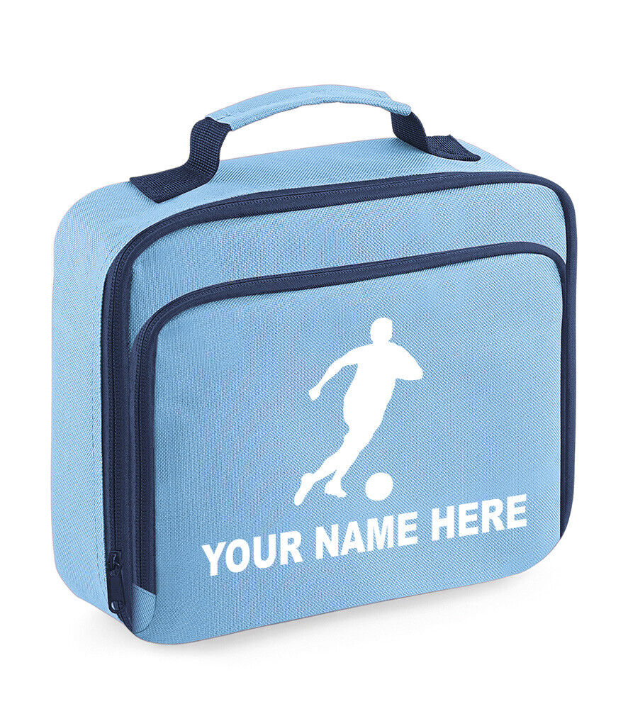 Personalised Lunch Bag Football Boys School Insulated Any Name Kids Snack Box