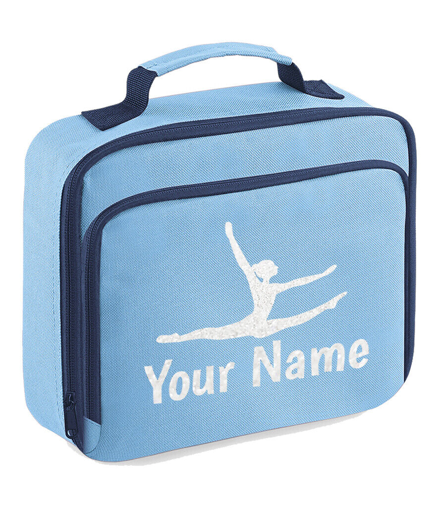 Girls Personalised Glitter Gymnastics School Lunch Bag Kids Dance Insulated Box