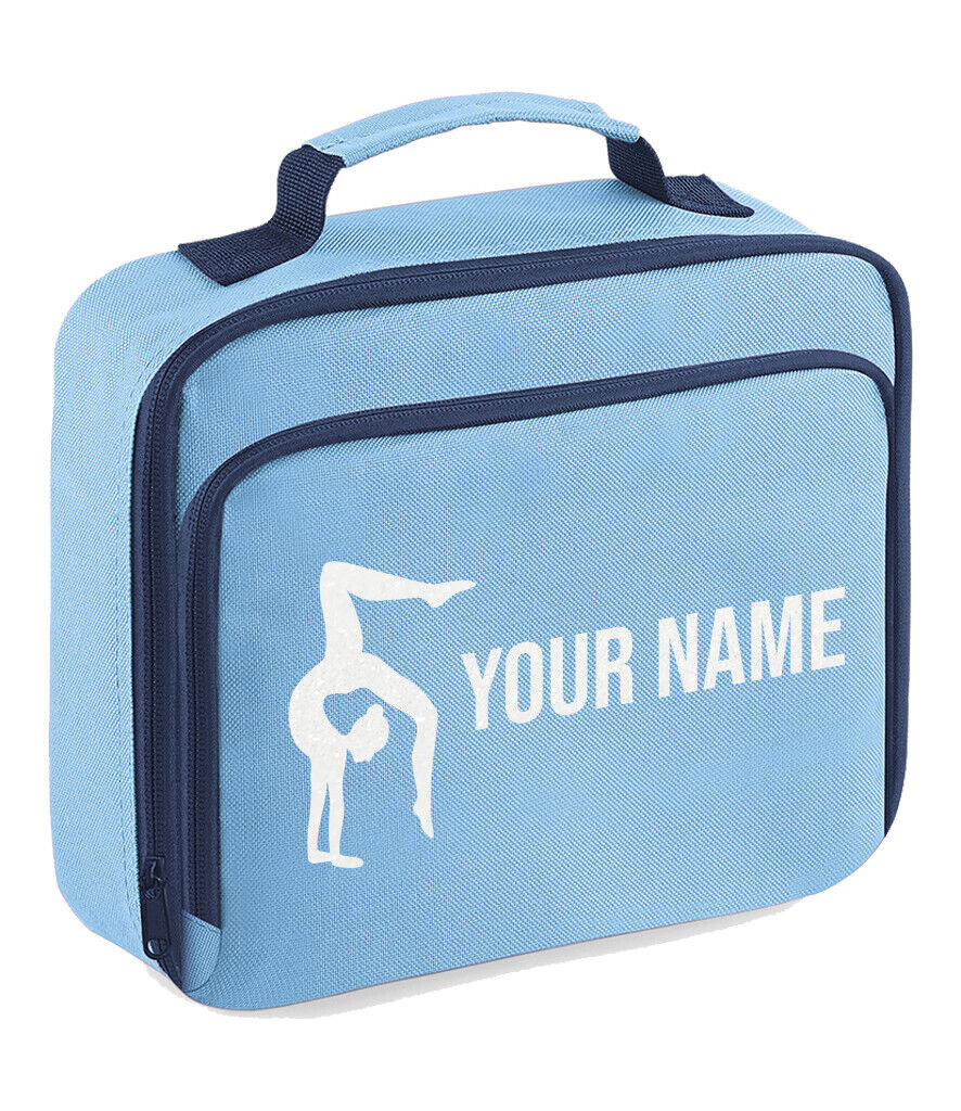 Girls Personalised Glitter Gymnastics School Lunch Bag Kids Dance Insulated Box