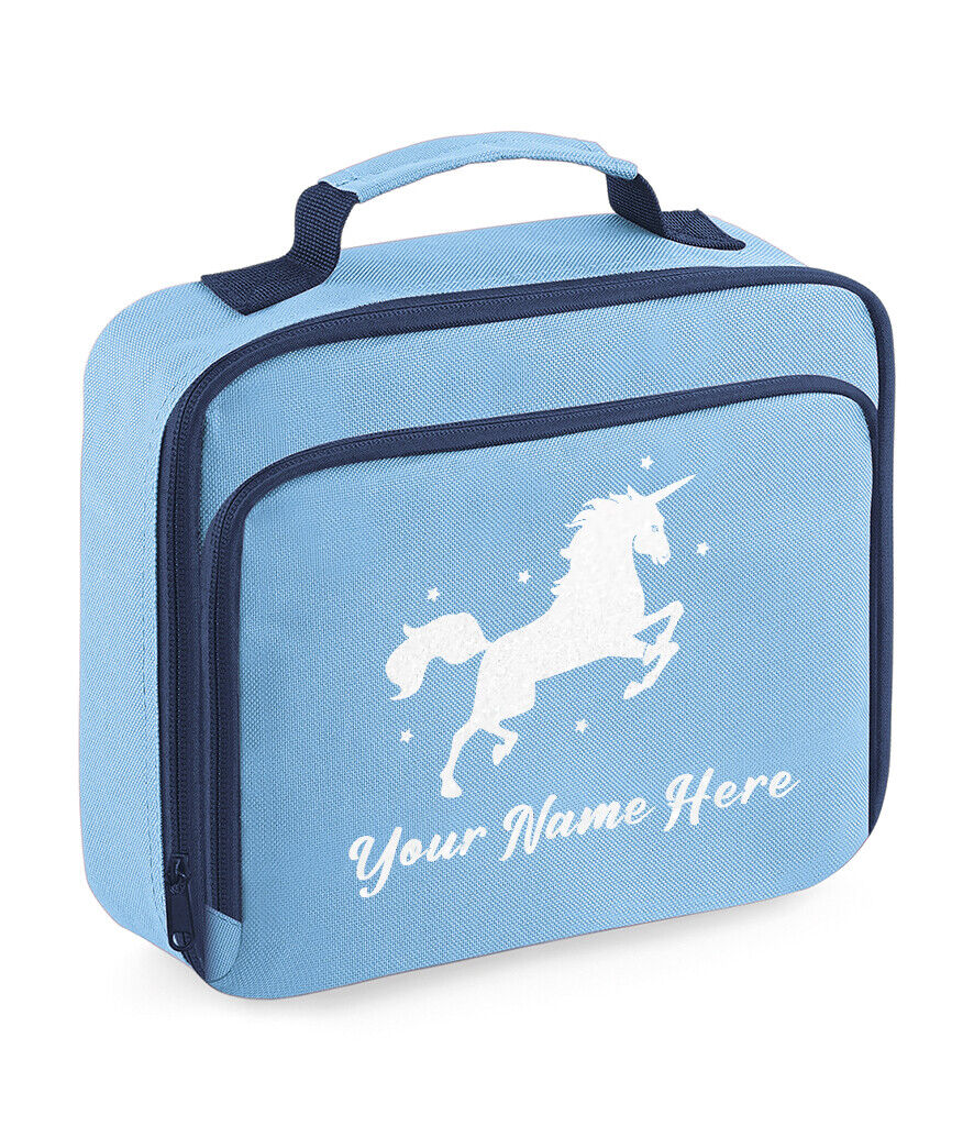 Personalised Unicorn Lunch Bag School Glitter Childrens Insulated Dinner Box