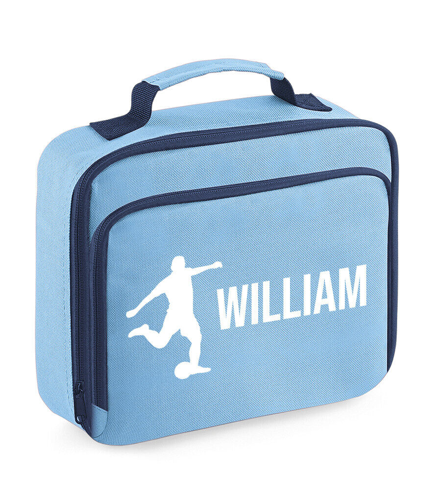 Personalised Lunch Bag Football Boys School Insulated Any Name Kids Snack Box