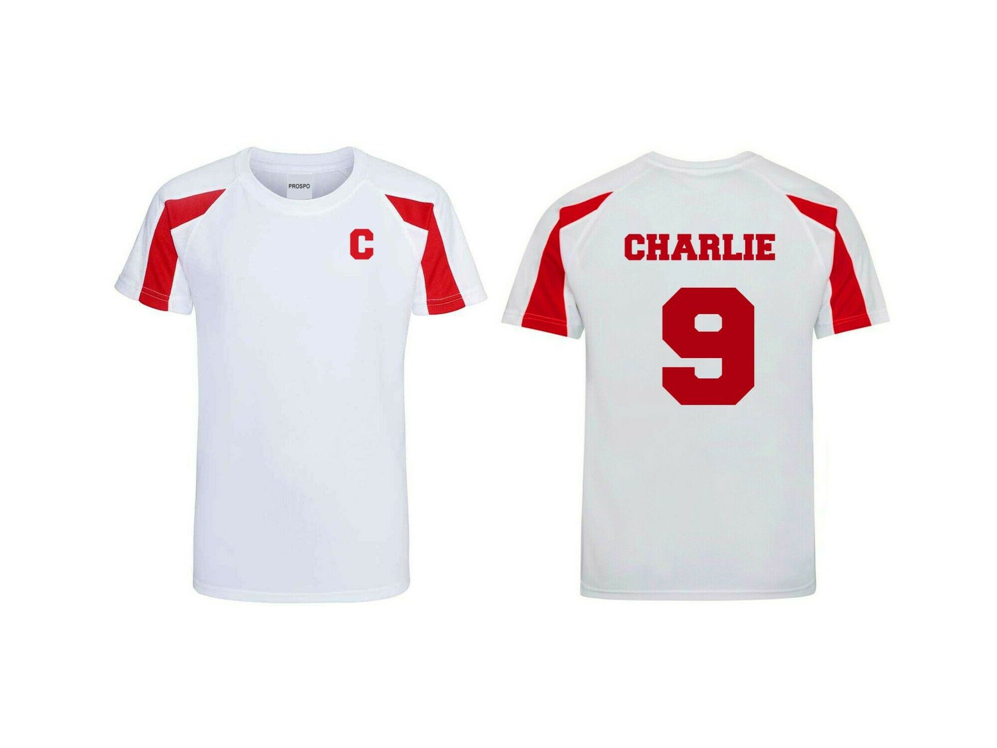 Kids Personalised Contrast Sport T Shirt Team Kit NAME and NUMBER Football PE Gym