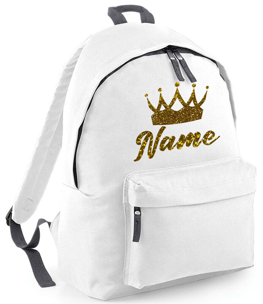 Personalised School Backpack Bag Kids Any Name Text Girls Crown Rucksack PE Kit