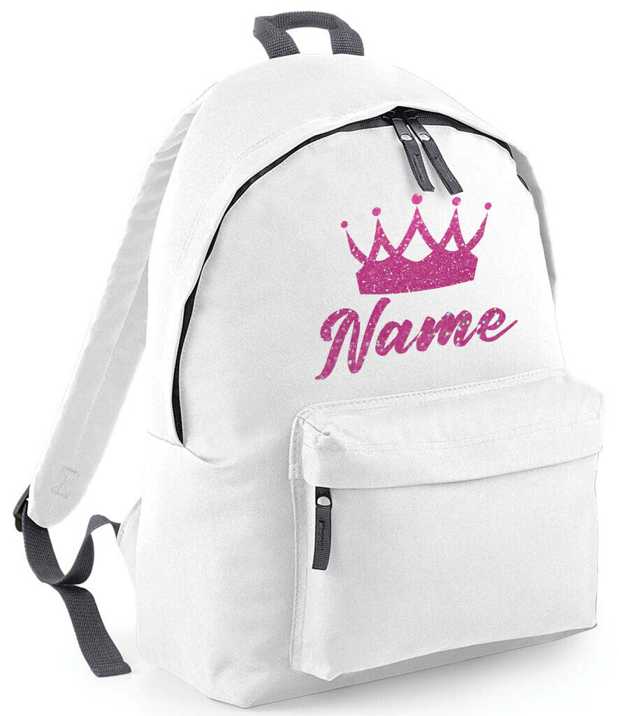 Personalised School Backpack Bag Kids Any Name Text Girls Crown Rucksack PE Kit