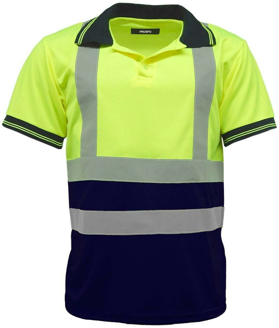 HI VIZ VISIBILITY POLO T SHIRT REFLECTIVE TAPE SAFETY HIGH VIS SECURITY WORK TOP