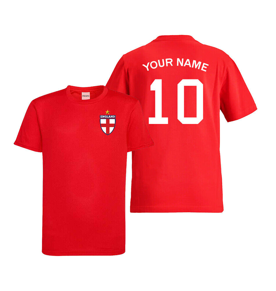 Personalised England Flag Badge Football Shirt Kids Custom Name Number T-Shirt