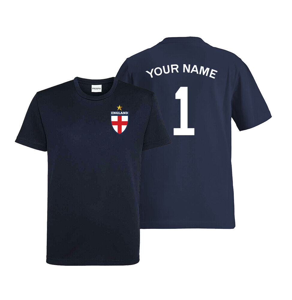 Personalised England Flag Badge Football Shirt Kids Custom Name Number T-Shirt