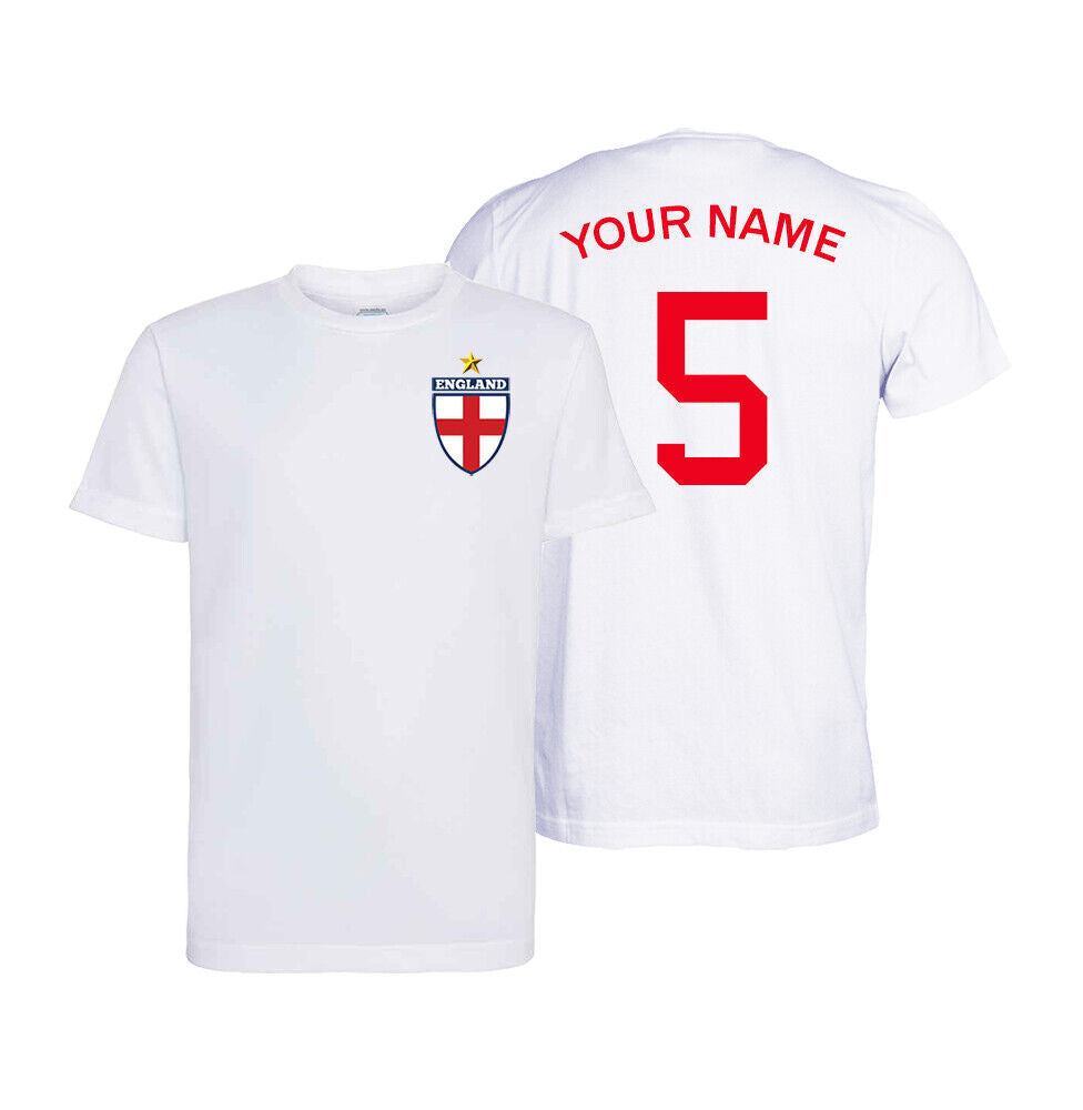 Personalised England Flag Badge Football Shirt Kids Custom Name Number T-Shirt