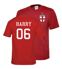 Personalised England Flag Badge Football Shirt Kids with Your Name Number