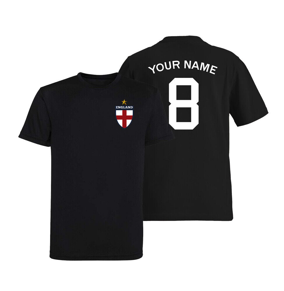 Personalised England Flag Badge Football Shirt Kids Custom Name Number T-Shirt